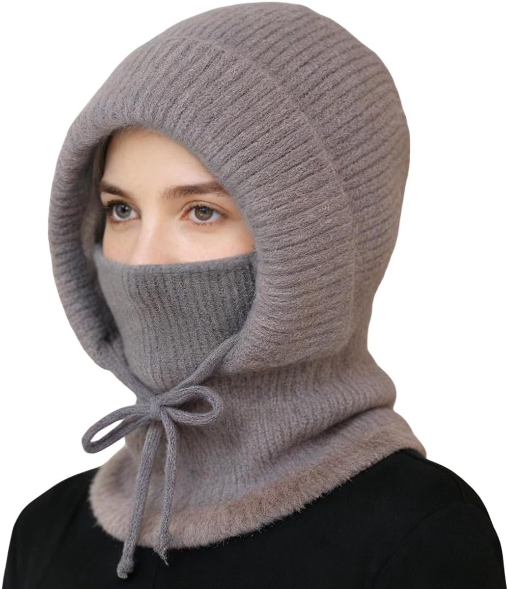 muts in herfst en winter, 3-in-1 bivakmuts met sjaal en masker, warm en winddicht, geschikt voor buiten en fietsen, cadeaus voor vrouwen (kaki)