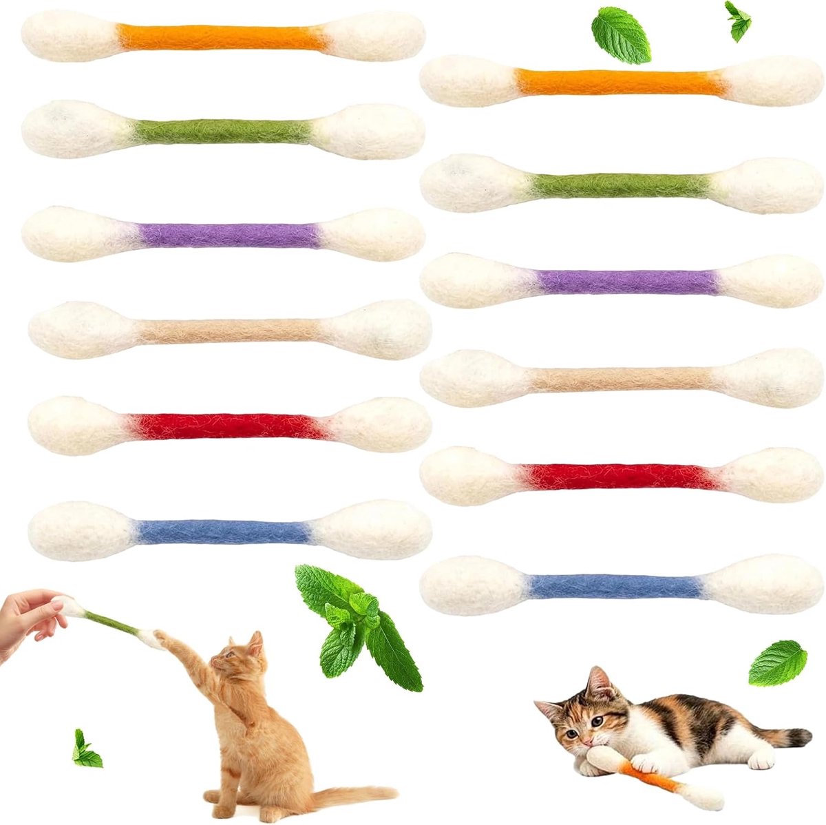 12 stuks katoenen staven XL kattenspeelgoed, katoenen staven, robuust, bijtbestendig, bevordert fysieke activiteit, bestrijdt verveling, ideaal als cadeau voor feestjes, verschillende kleuren