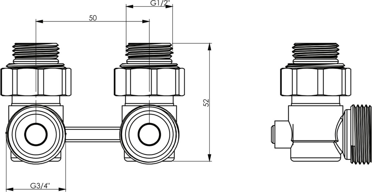 BELRAD aansluitblok met muuraansluiting 3/4EK-1/2-MV - Nikkel