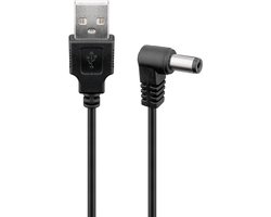 Goobay USB-A-naar-DC-kabel met Cable Tag en haakse DC-stekker 2,1 x 5,5 mm, kabeldiameter 3,5 mm, 5 V en 1 A, 0,5 m, zwart