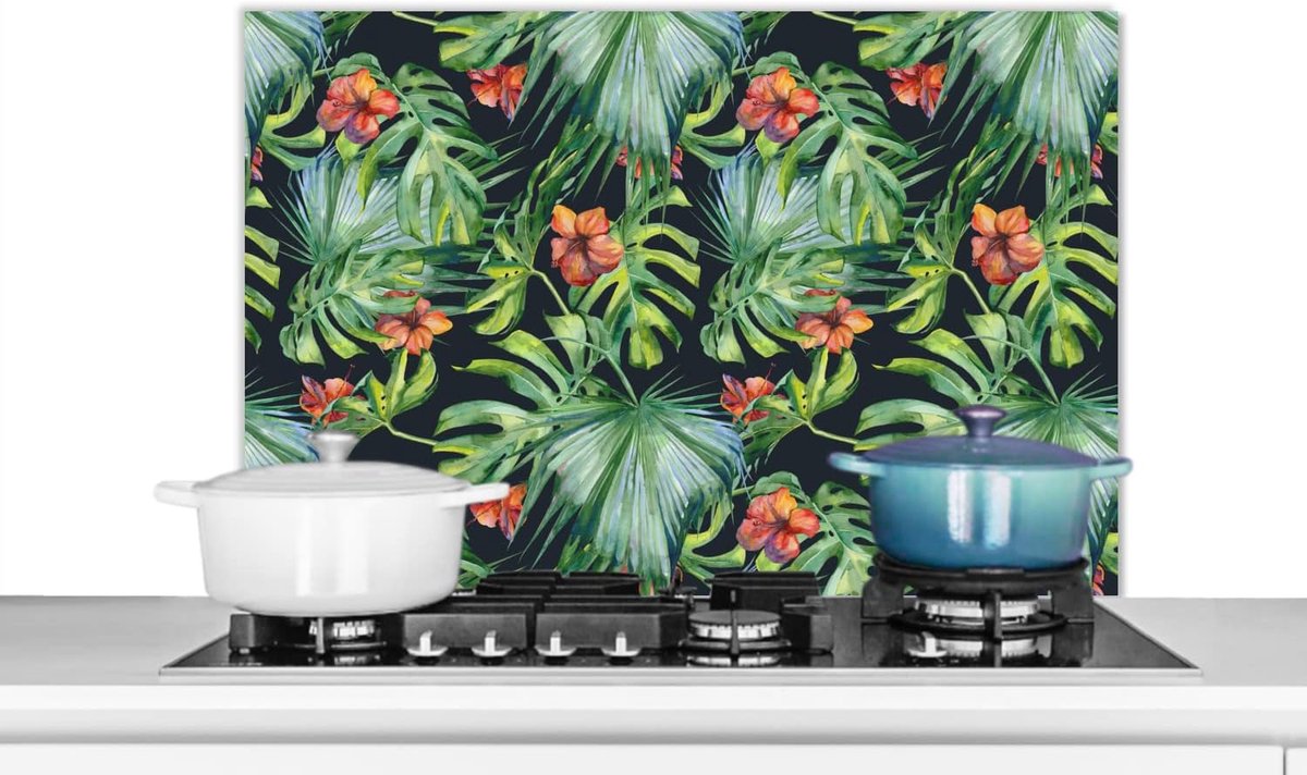 Spatscherm Keuken - 80x55 cm - Monstera - Jungle - Bladeren