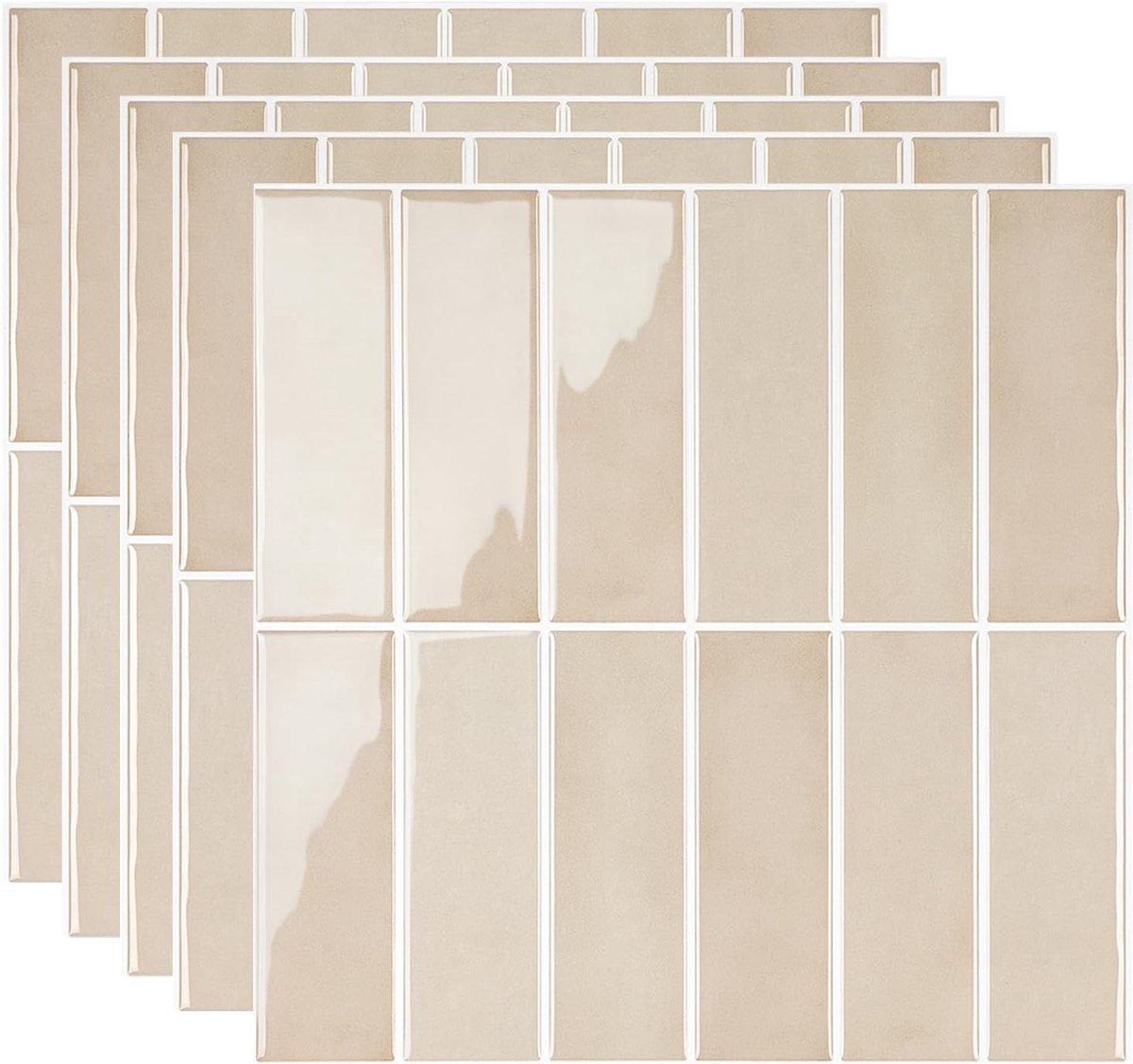 Tegelstickers, kleeftegels, 30,5 x 30,5 cm, peel-and-stickstickers, 2,5 mm dik, zelfklevend, waterdicht en oliebestendig, voor keuken, badkamer, wanddecoratie (crèmewit)