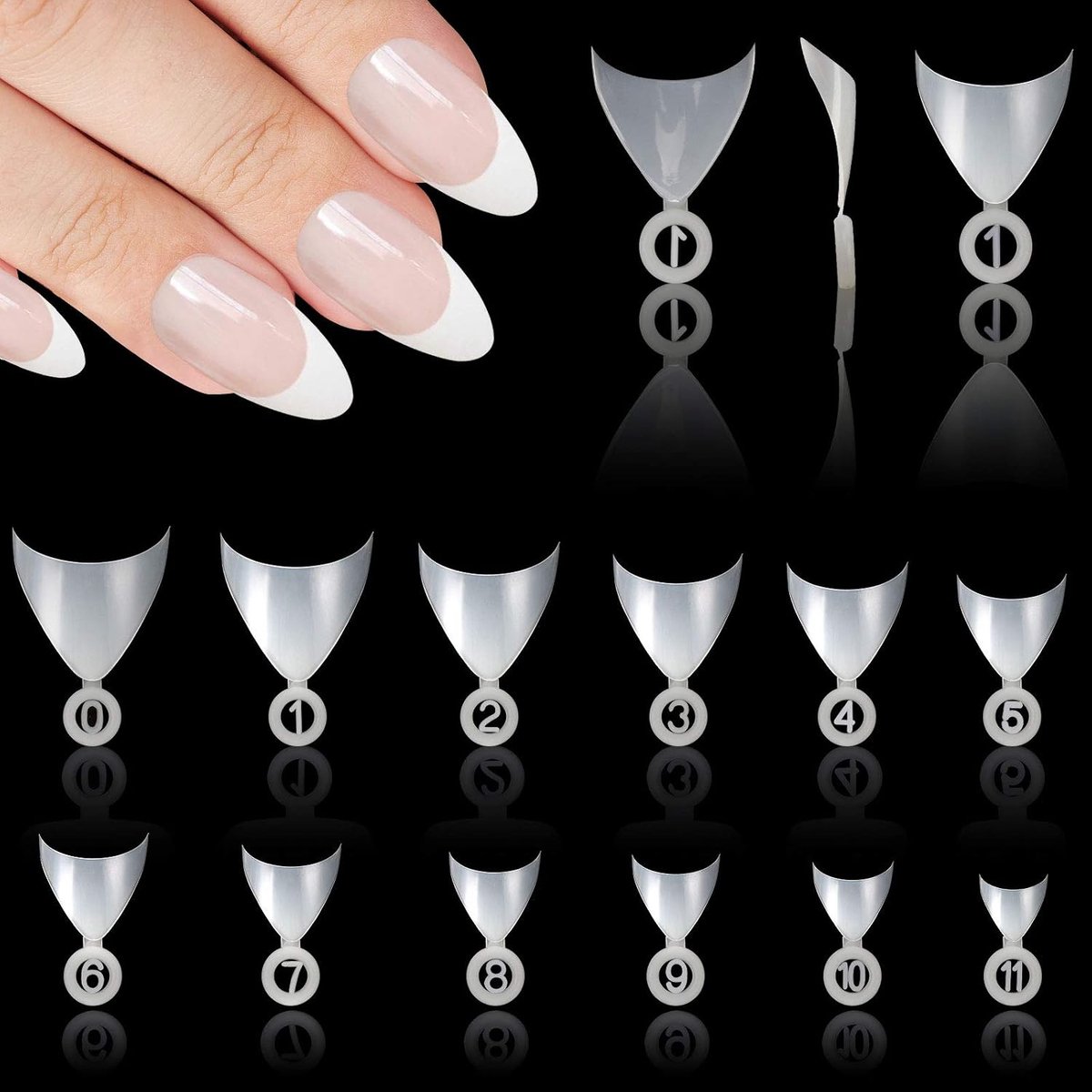 600 stuks doe-het-zelf kunstnagels, acryl, kunstnagels, voor dames of manicure, 12 maten, naturel