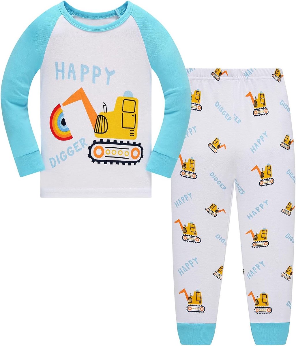 Pyjama voor jongens, dinosaurus, lang, katoen, pyjamasets, tweedelig, voor kinderen en jongeren van 1-12 jaar