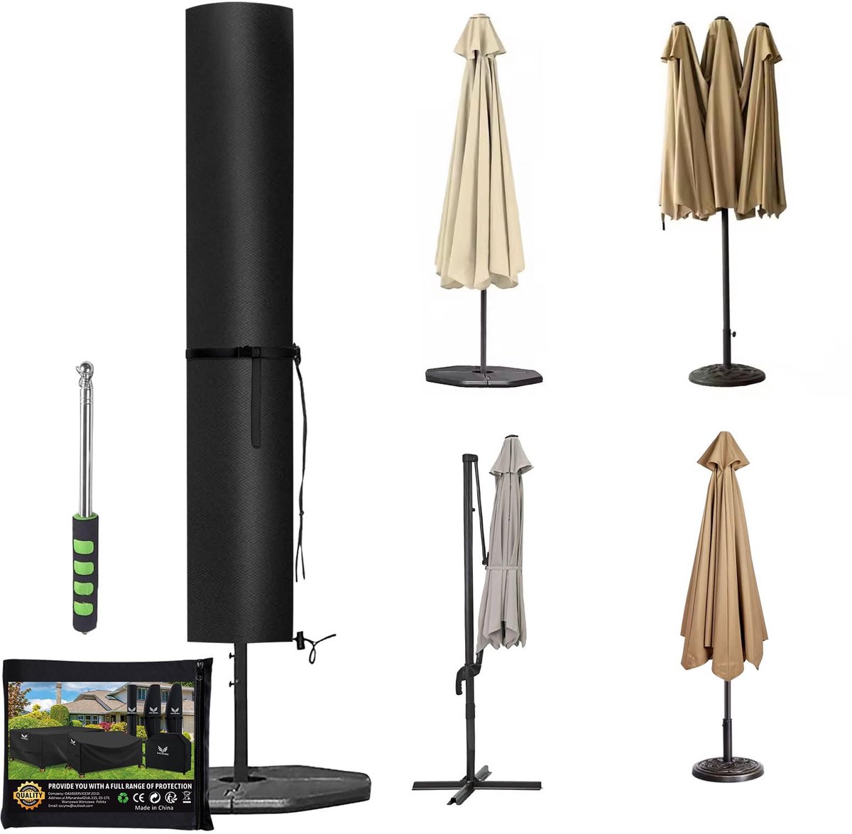 Famanu Parasolhoes met stang, 600D afdekking voor zweefparasol van 2 tot 4 m, weerbestendig, waterdicht en UV-bestendig. wit