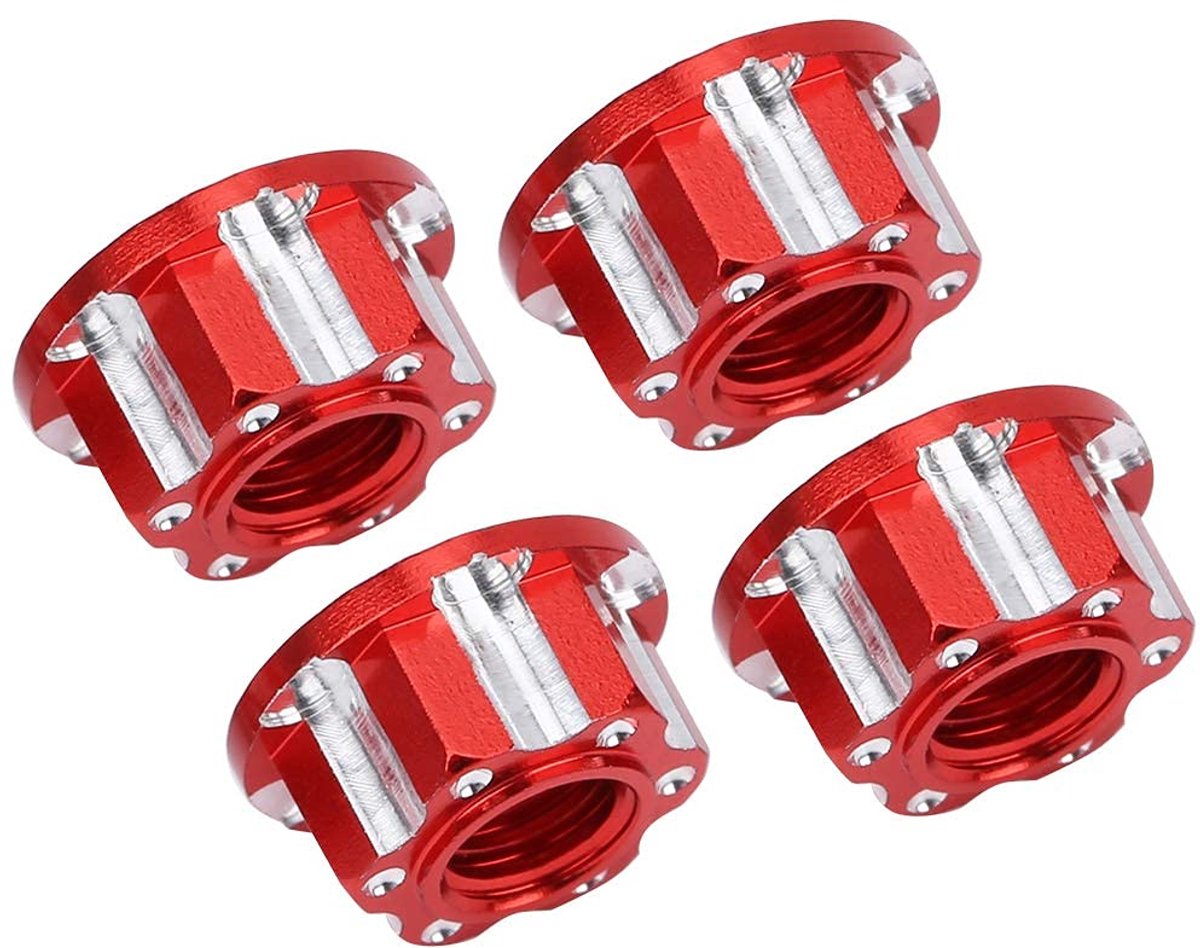 4 stks M4 Zeshoekige Noten 9mm RC Wielnaaf Adapter Moer Anti-Stofkap voor D3 D4 1/10 RC Auto Vervanging(rood)