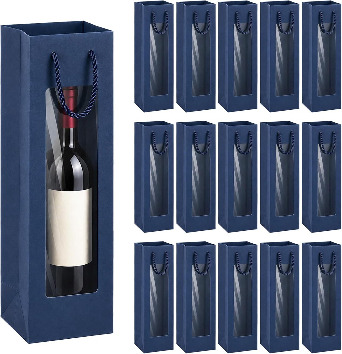 15 stuks flessenzakjes, cadeauzakjes, flessen, wijntas met kijkvenster, wijnflessen, verpakking voor bruiloft, feest, verjaardag