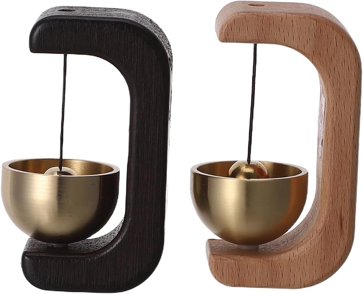 2 Stuks Magnetische Japanse Houten Deurbel met Messing Zelfklevend voor Voordeur Entree Tuin Heldere Eenvoudig Te Monteren Traditioneel Zegeningssymbool
