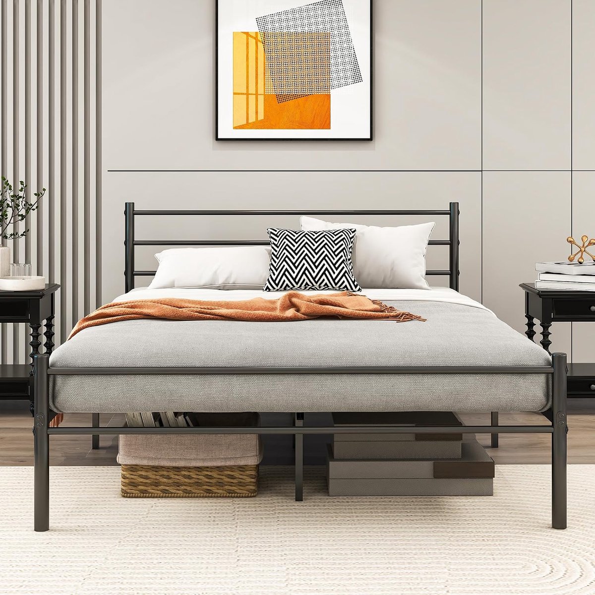 Bed met lattenbodem, tweepersoonsbed, bedframe met hoofdeinde, logeerbed bedframe 120 x 200 cm, zwart