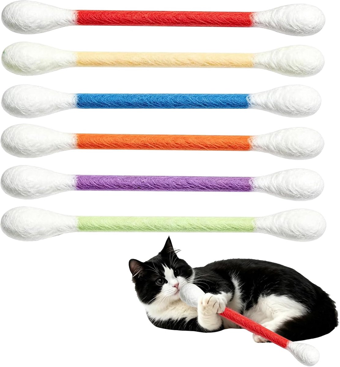 6 stuks kattenspeelgoed in de vorm van enorme wattenstaafjes, katoenen staafjes katten met kattengrassmaak, pluche van polyester, 15 cm, met kattengras om te spelen en te trainen
