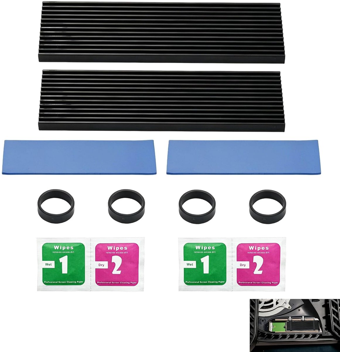 2 stuks koellichaam M.2, koellichaam M.2 2280 voor SSD met thermische tabletten, aluminium radiator 22 x 70 x 3 mm, passieve koeling met elastische bevestiging, vaste pc, PS5 en PS5 Slim