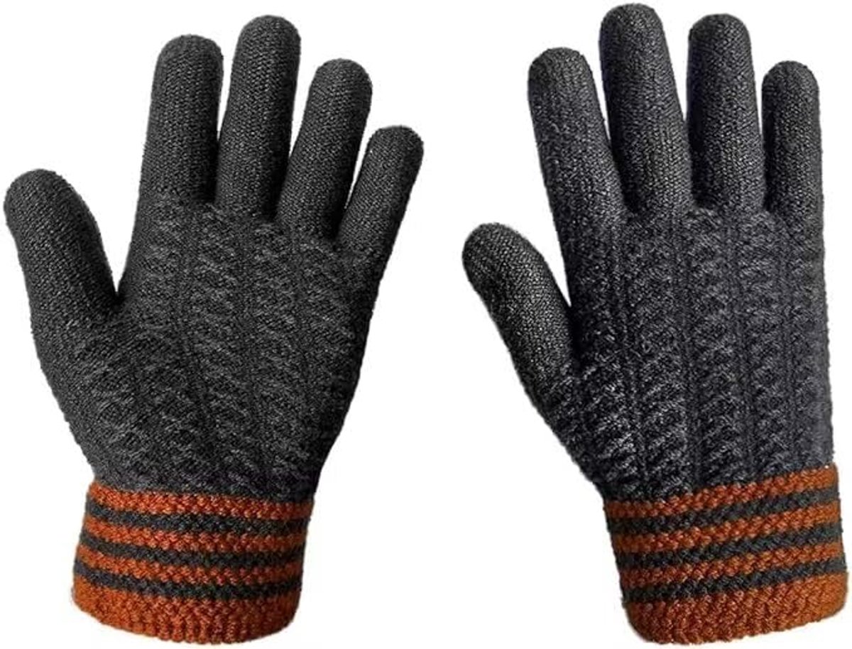 Handschoenen voor heren, thermische handschoenen, verdikte gebreide handschoen met elastische winddichte manchet, warme pluizige voering voor autorijden, hardlopen, sport, outdoor