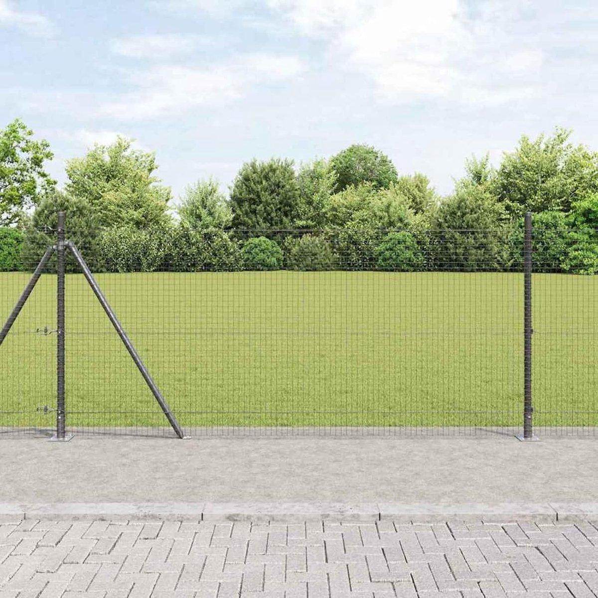 Gelaste draadomheining met 13 flenige palen, grijs, 0,8 x 25 m staal, hekpalen, tuinhek, draadomheining voor tijdelijke hekken, groentebedden, kippenhokken, weidegrond