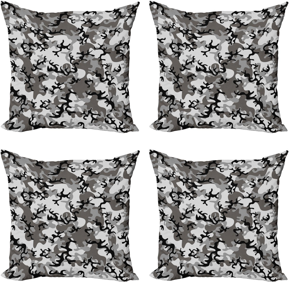 ABAKUHAUS Tarnen Sierkussen Kussenhoes 4er Set, Camouflage-Konzept, Modern Accent Dubbelzijdige Digitale Print, 50 x 50 cm, Grijs Zwart Grijs
