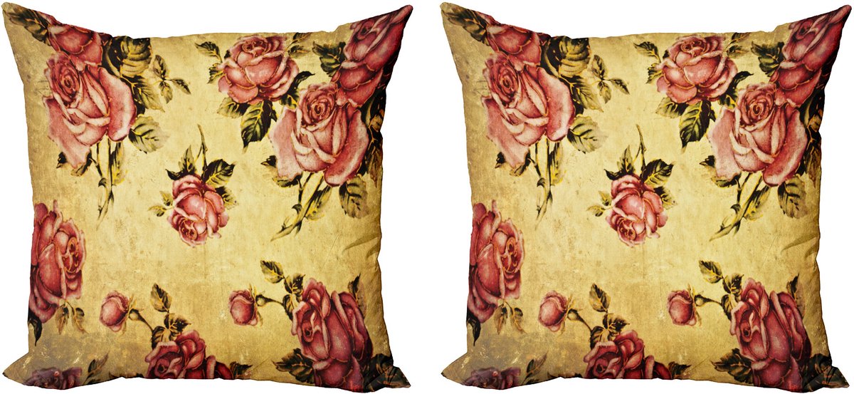 ABAKUHAUS Roos Sierkussenhoes Set van 2, Victoriaans-Kunst-Patroon, Modern Accent Dubbelzijdige Digitale Print, 60x60, Crème Groen Roze