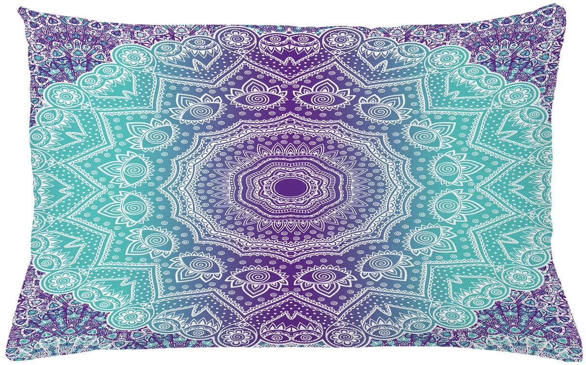 ABAKUHAUS Mandala Kussenhoes, Aufwändige Hippie, Water- en Vuilafstotend, Wasbaar, Dubbelzijdige Print met Ritssluiting, 65 x 40 cm, Aqua Lila