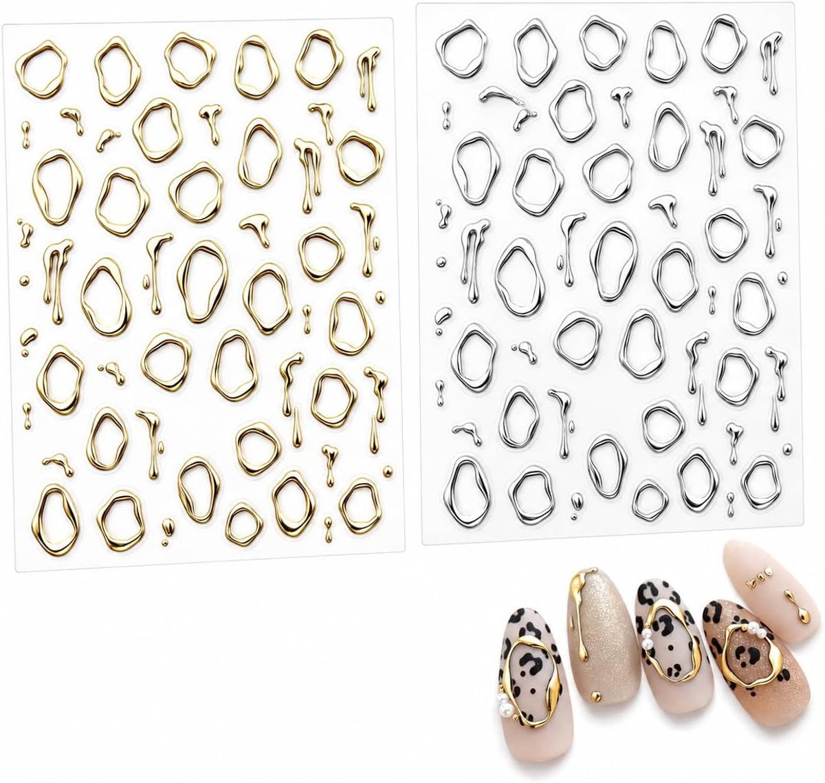 2 Vellen Nagelstickers Nail Art Stickers Onregelmatige Ring Vorm 3D
