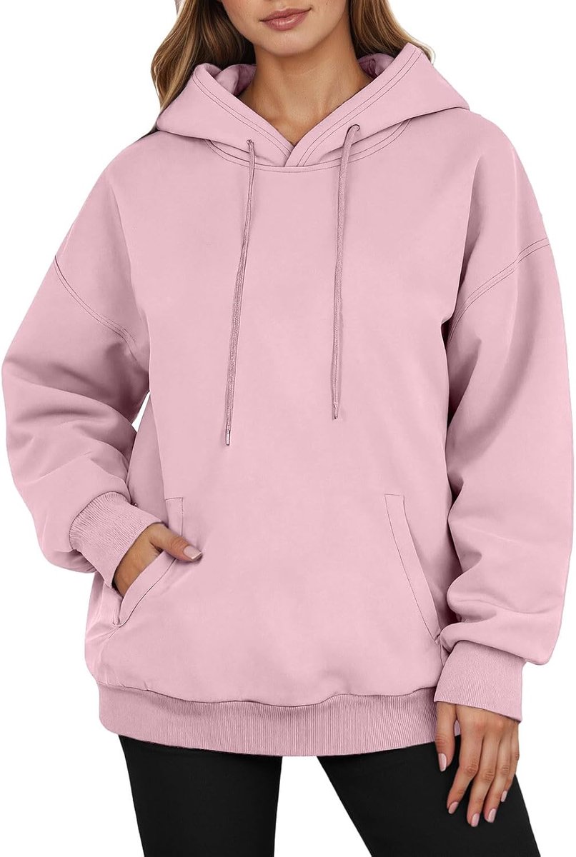 Damestrui met capuchon, oversized, katoen, gevoerd, fleece, warm, los, pullover, fleece, trekkoord, zakken, loungewear voor dagelijks gebruik, zacht, winter, A60