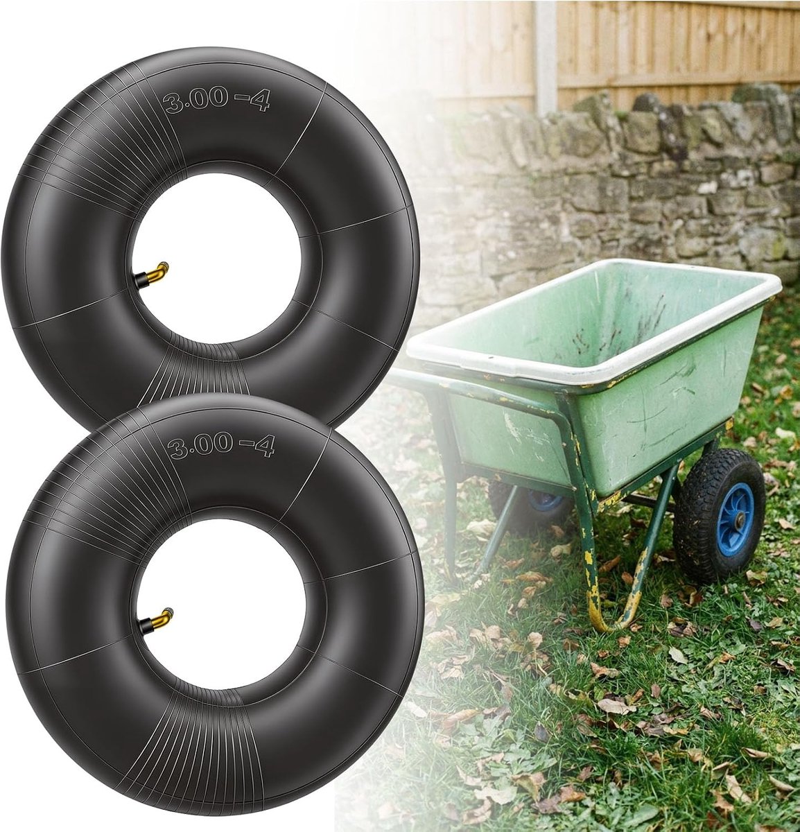 3.00-4 voor grasmaaiers, 2 stuks met dubbel ventiel, 260 x 85 mm, reservebanden voor kleine wielen met hoog draagvermogen