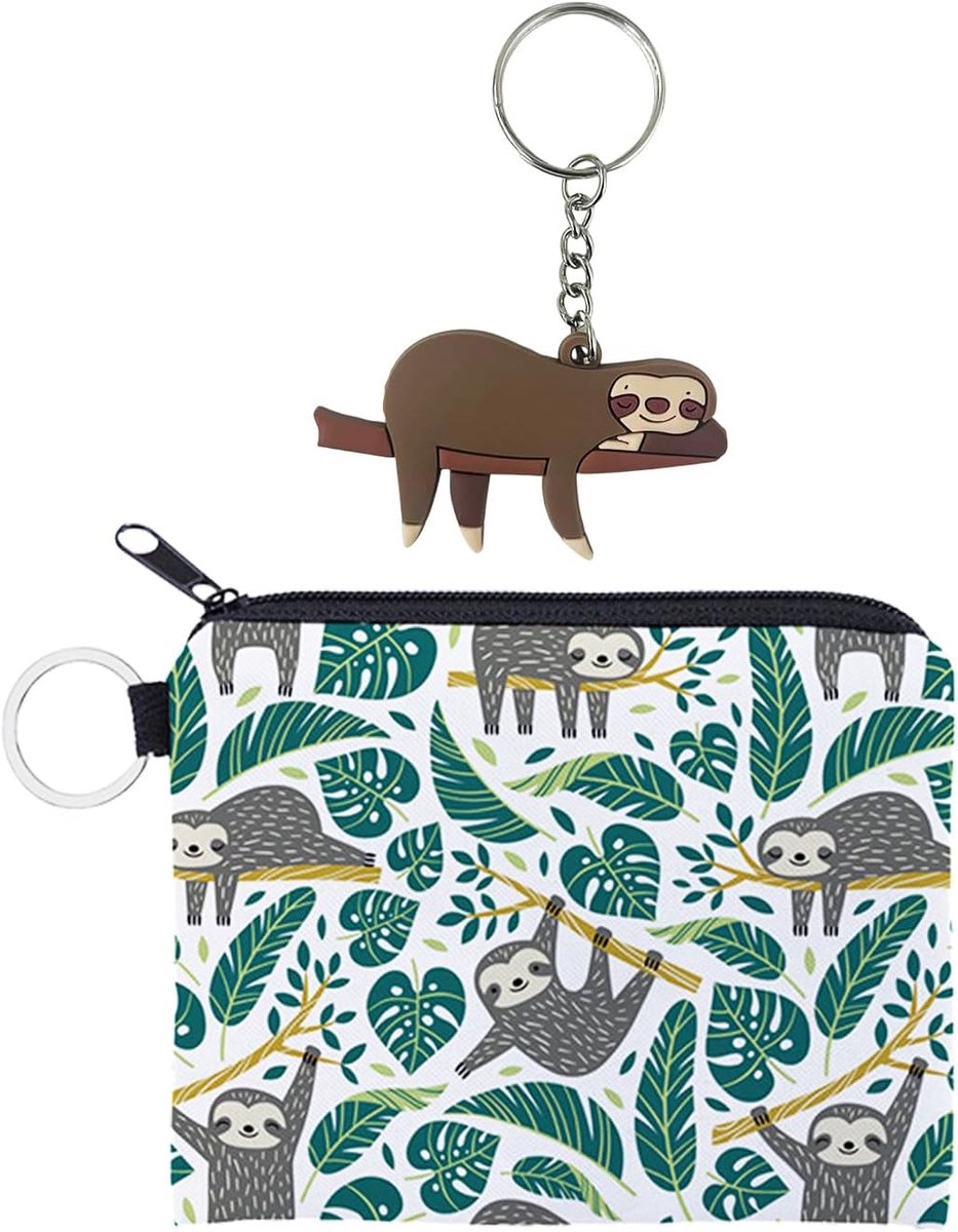 1 Stuk Groene Luiaard Portemonnee, 1 Stuk Sleutelhanger, Cartoon Patroon Doek Tas, Lichtgewicht Coin Purse, Kinderen Mini Coin Purse, Leuke Hanger.