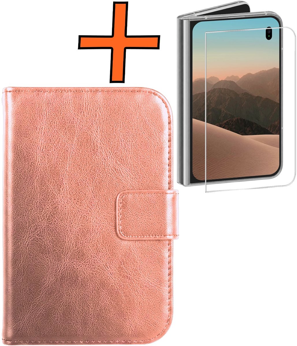 Hoes - Met Screenprotector - Geschikt voor Apple iPhone Duo - Luxe Pasjeshouder - Bookcase Portemonee - Flip Case - Kunstleer Book Case - Flipcase - Book Cover - Walletcase - PortemonneeHoes - Rosé goud