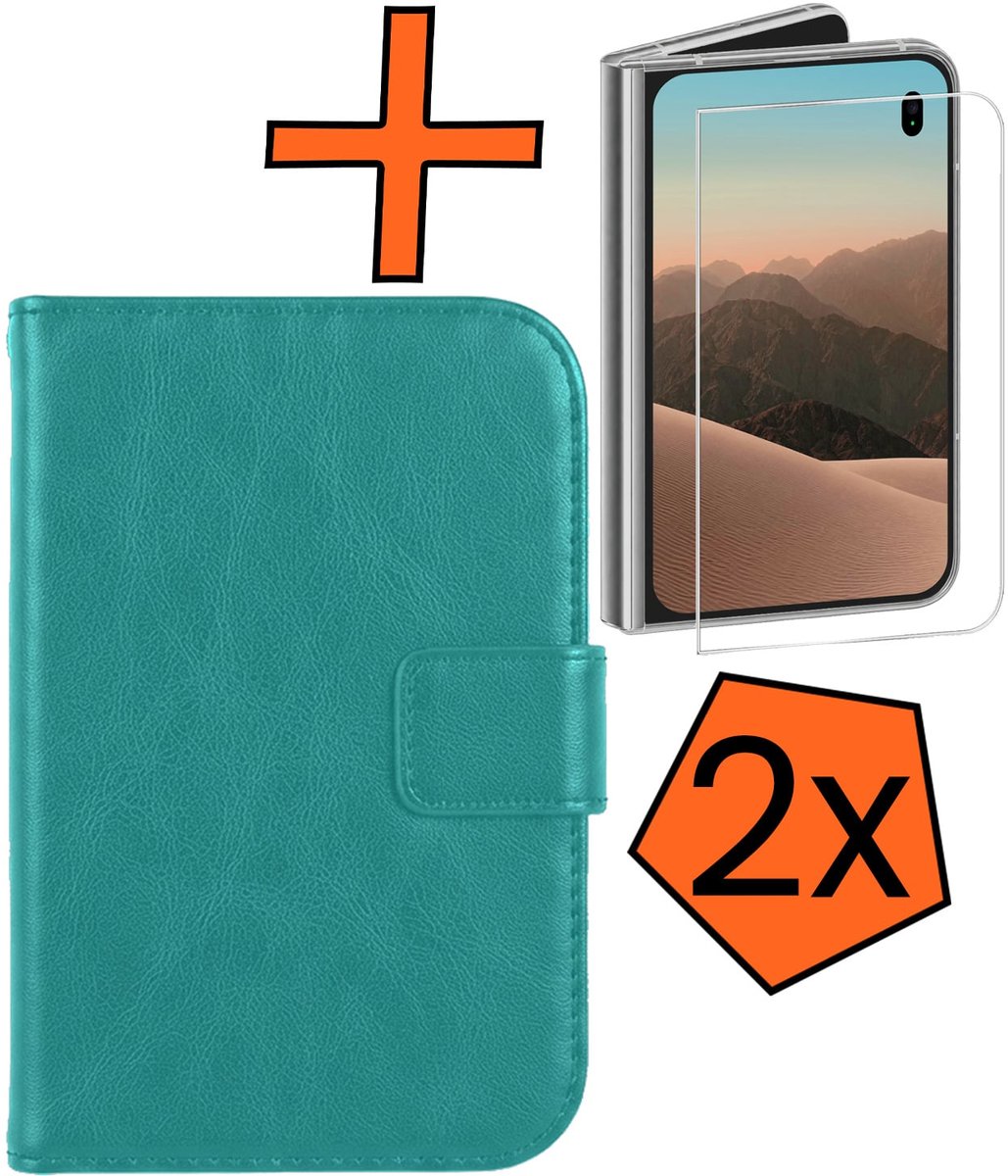 Hoes - Met 2x Screenprotector - Geschikt voor Apple iPhone Duo - Luxe Pasjeshouder - Bookcase Portemonee - Flip Case - Kunstleer Book Case - Flipcase Hoes - Book Cover - Walletcase - PortemonneeHoes - Turquoise