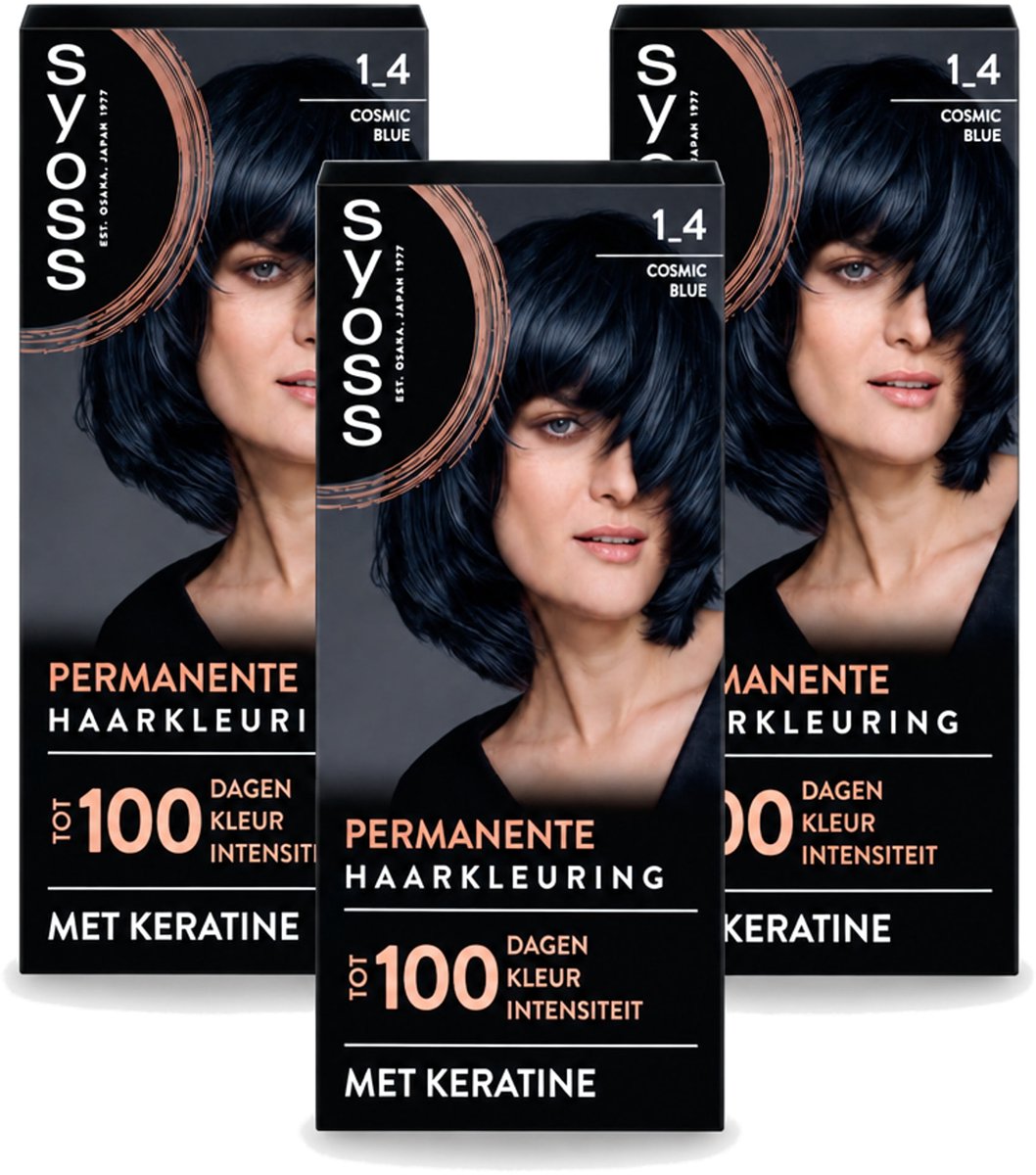 3 x SYOSS - Coloration 1-4 Cosmic Blue - Haarverf - Grijsdekking - Vermindert Haarbreuk - Voordeelverpakking - 3 stuks
