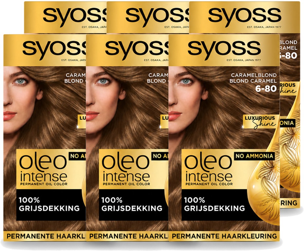 6 x SYOSS - Oleo Intense 6-80 - Haarverf - Permanente Haarkleuring - Caramelblond - Langdurige Kleur - Voordeelverpakking - 6 stuks