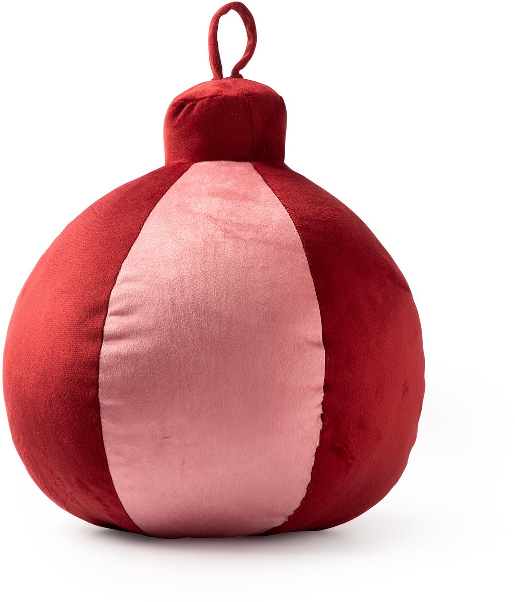 JINGLE-BELLS - sierkussen 26x30 cm - kerstbal - Peony - roze, rood