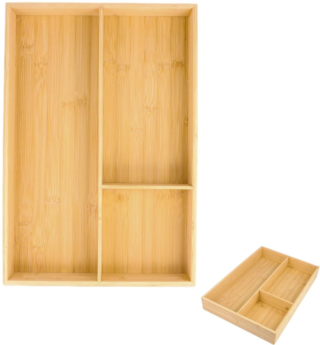 Famanu - Bamboe lade-inzet, 43 x 30 x 6 cm, 3 vakken, bestekbak en organizer voor keukengerei en huishoudelijke artikelen
