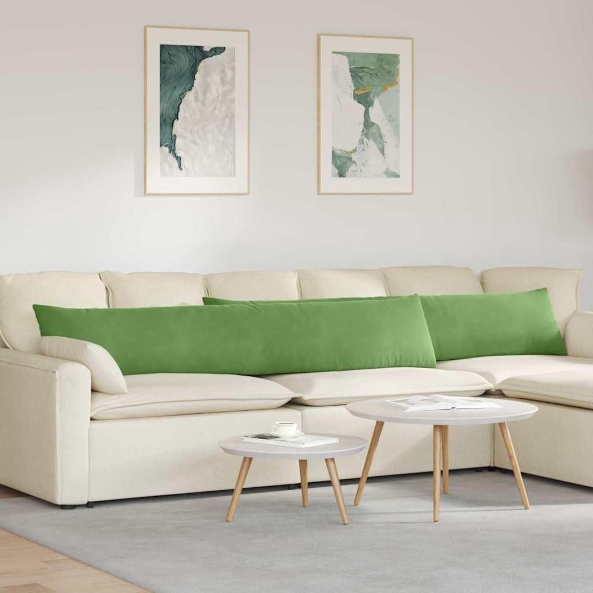 Bankkussen, 2 stuks, lichtgroen, 200 x 40 cm, corduroy, gezellige kussenslopen met ritssluiting, voor woonkamer en slaapkamer