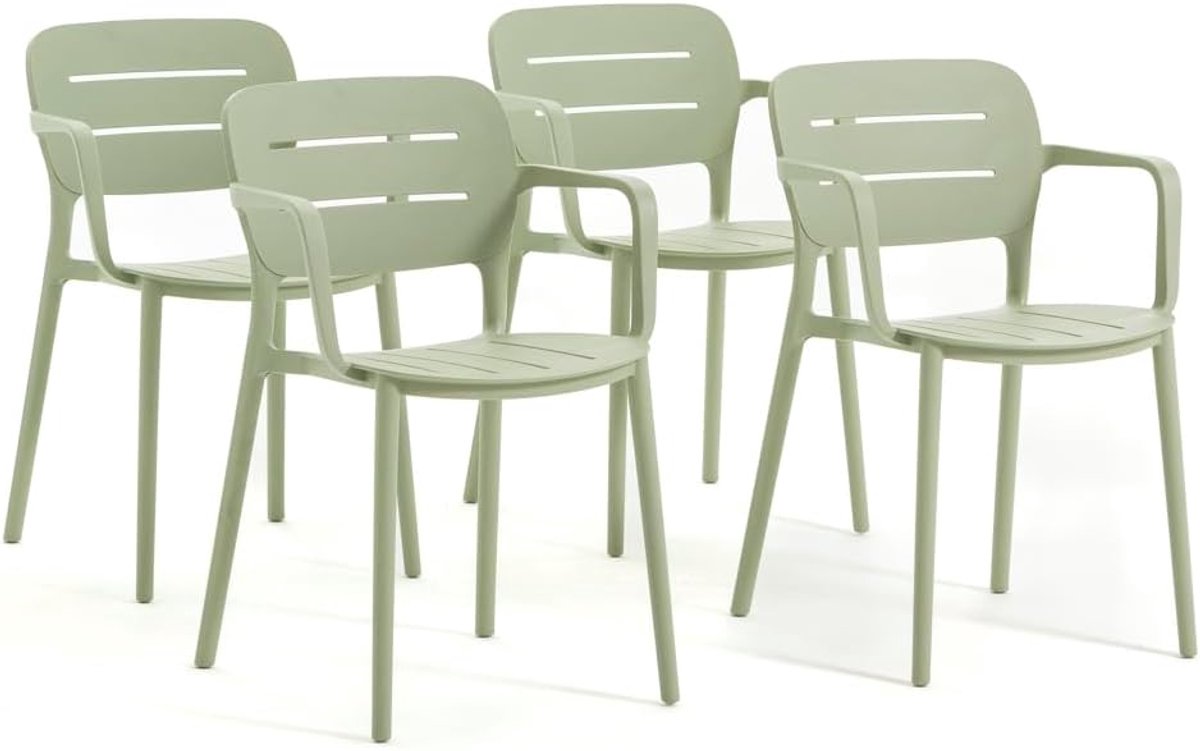 - Buitenstoelen met armleuningen, hars met glasvezelversterking, stapelbaar, weerbestendig (4, pistache)