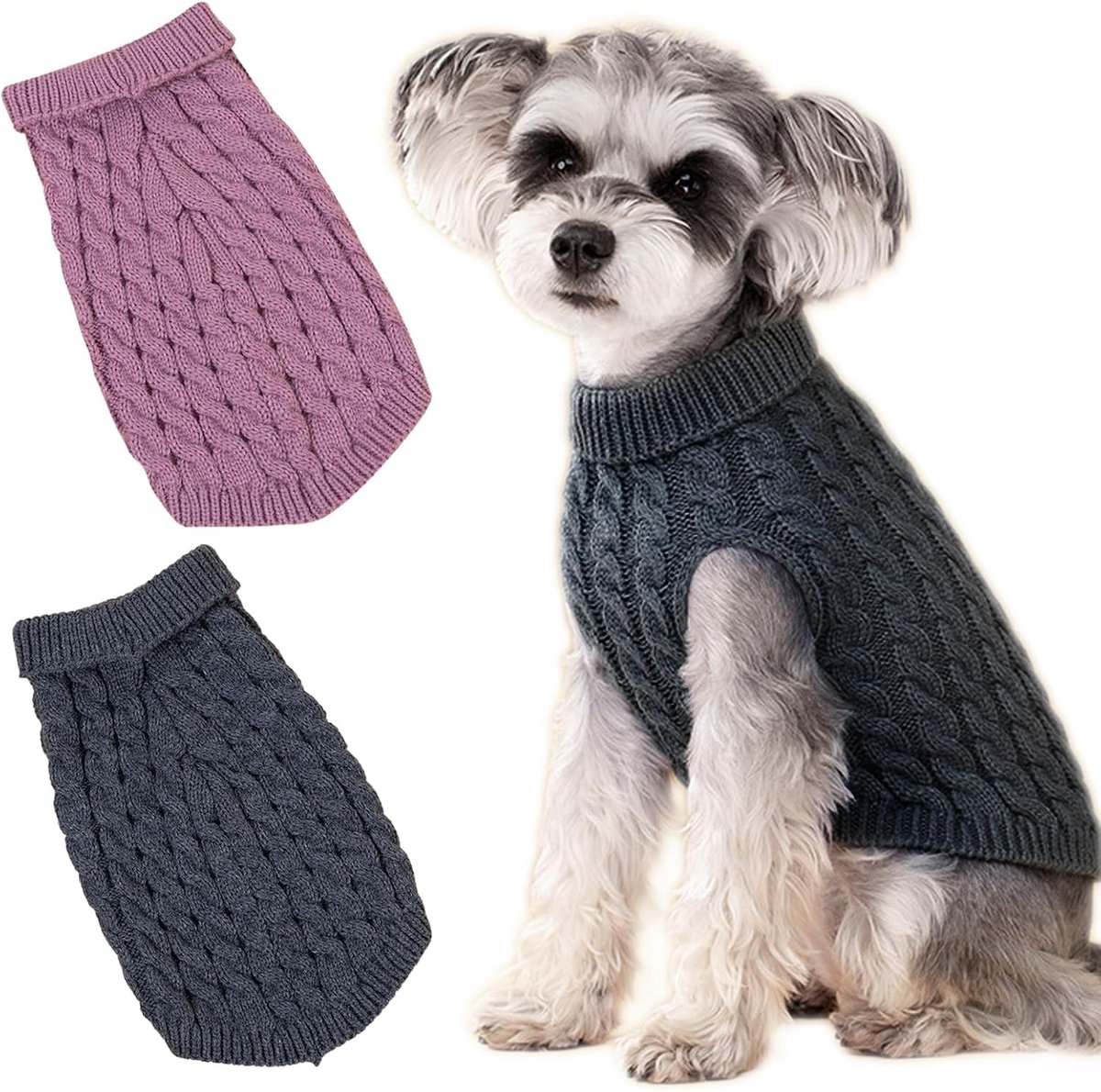 2-in-1 honden- en puppytrui, coltrui, warme winterjas voor kleine tot grote honden en katten (M, grijs/roze)