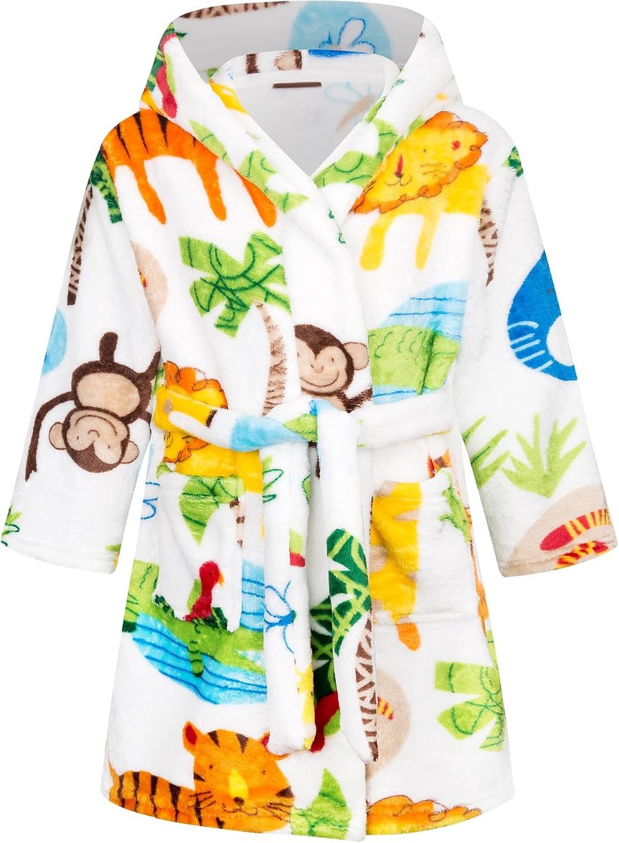 badjas voor kinderen meisjes jongens fleece kinderbadjas met capuchon, flanel fluffy kamerjas super zacht gezellig cartoon lange kamerjas warme pyjama maat 92-128