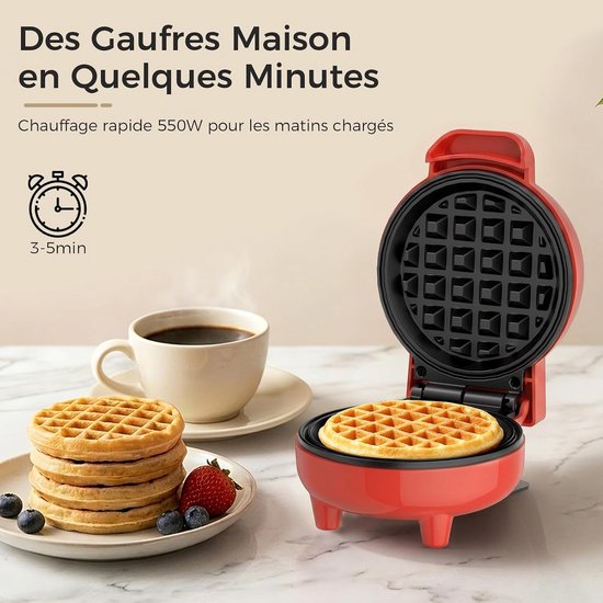YASHE mini-wafelijzer - 10 cm - 550 W - antiaanbak - rood van YASHE® — afbeelding 5
