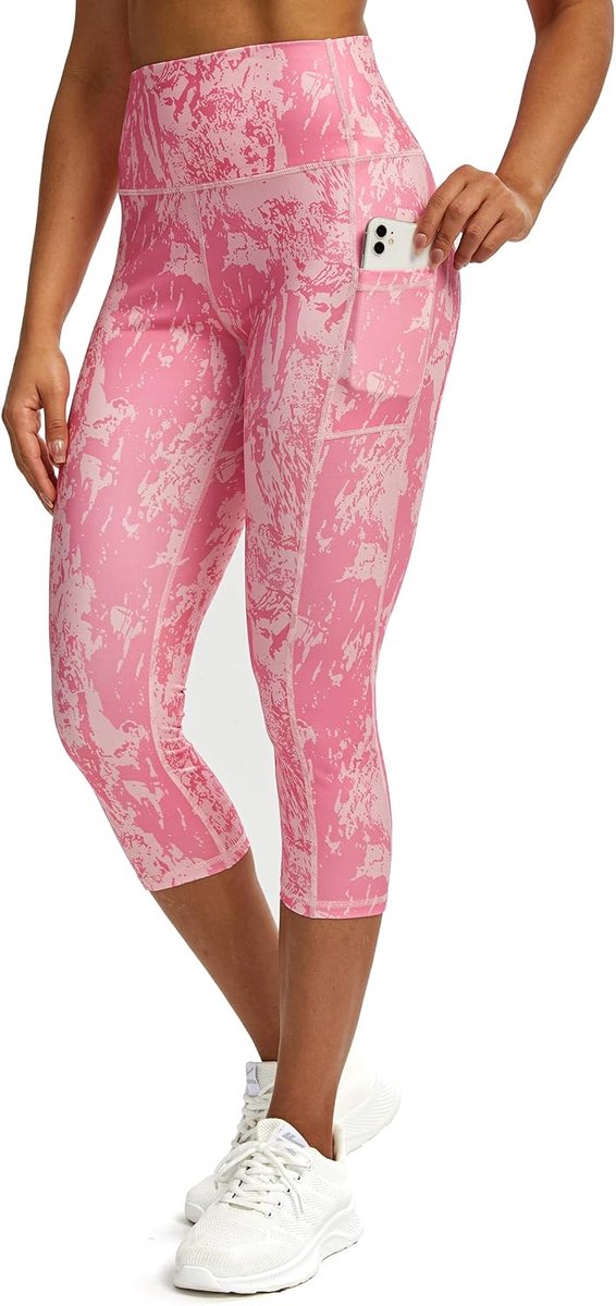 Sportlegging voor dames, 3/4 caprilegging met zakken, sportbroek voor dames, 3/4 ondoorzichtig, fitnessbroek, loopbroek voor dames