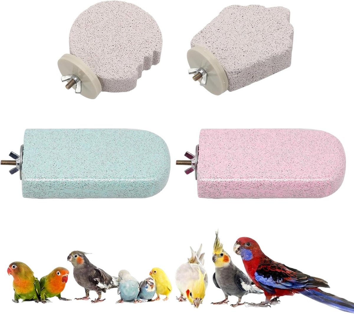 4 stuks vogelsnavel slijpsteen, papegaaienkooi baars standaard platform voetklauwen trimmer kauwspeelgoed, wasbaar kooimeubilair voor kleine middelgrote vogel, parkieten, parkieten, valkparkieten