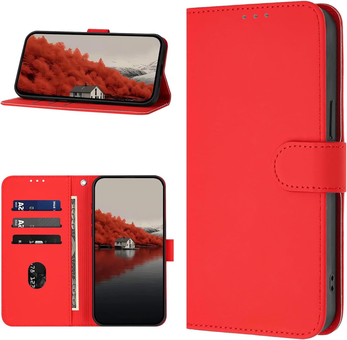 Hoes voor Samsung Galaxy A55 5G, klaphoes, premium PU-leren hoes met kaartenvak, beschermhoes, stootvast, flip wallet case voor Samsung A55 5G, telefoonhoes rood