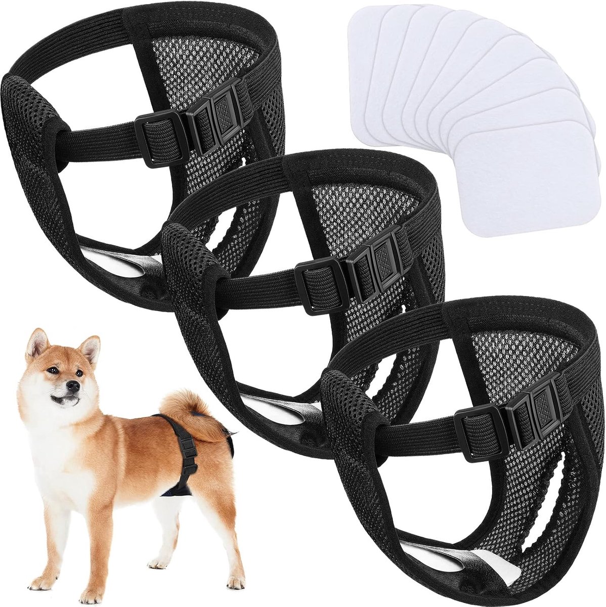 Luiers met 9 maandverband wasbare beschermende broek voor vrouwelijke honden in hitte maandelijks bloeden wasbare beschermende broek, zwart (Large)