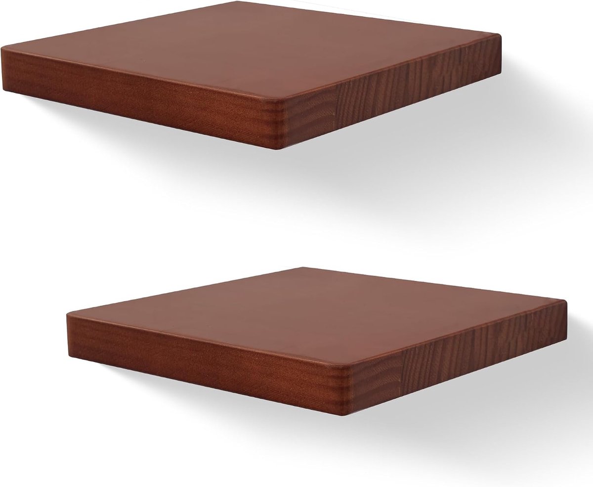 20,3 X 20,3 cm quadratische schwebende Holzregale, Mini-Wandregal im kompakten Stil für kleine Gegenstände, hängende Wandregaldekoration, 2er-Set(Walnoot)