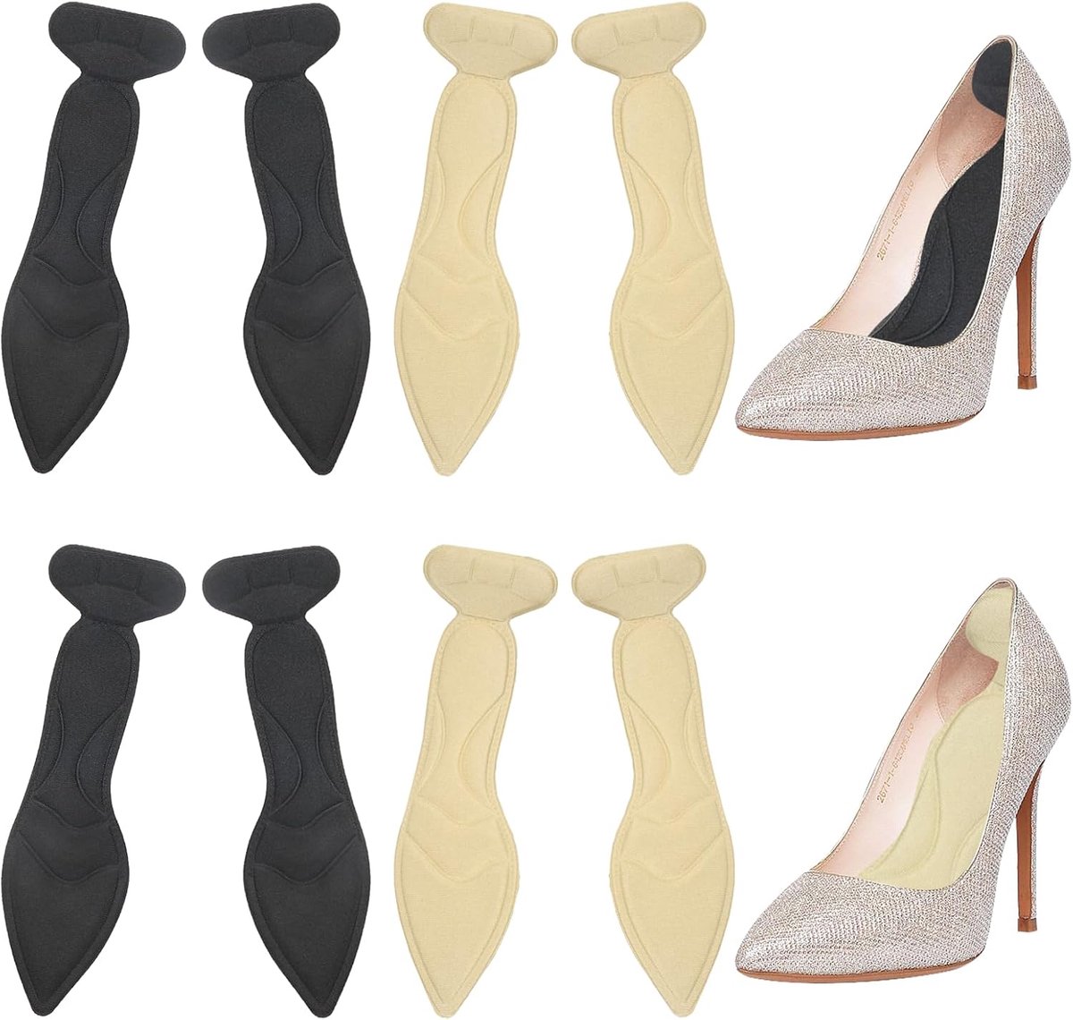 Comfortabele schoenen, schoenzool, spons, pijnverlichting, ademend, kan worden gesneden, geschikt voor hoge hakken, puntige schoenen, dames (zwart, beige)
