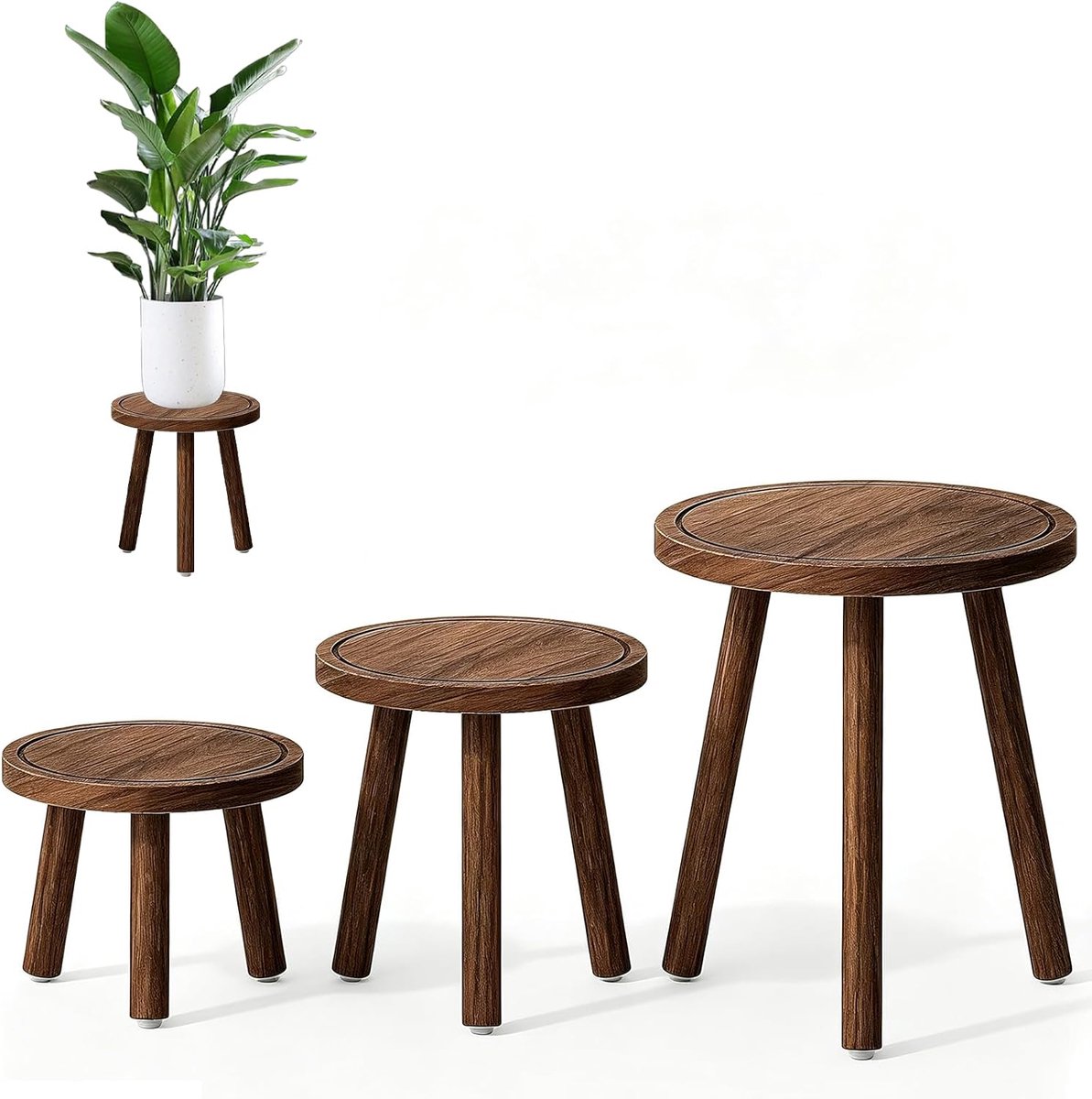hout set van 3 - bloemenstandaard hout in 3 maten