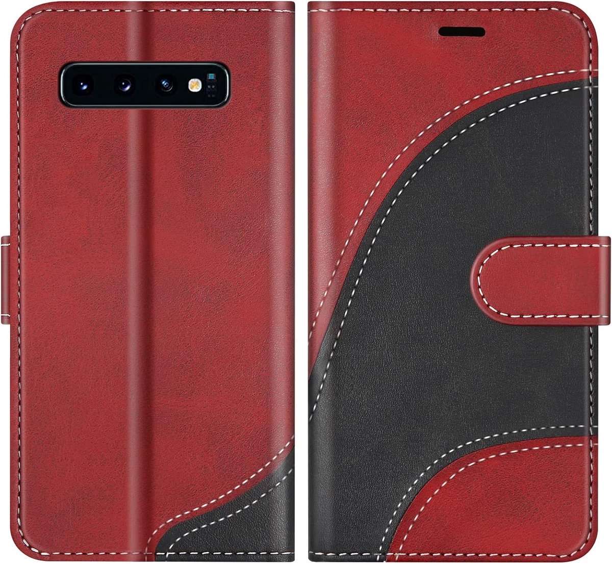 Hoesje voor Galaxy S10 Plus, PU Lederen Bookcase Portemonnee Beschermhoes Telefoonhoesjes, Flip Case Beschermhoesje voor Galaxy S10 Plus, Rood