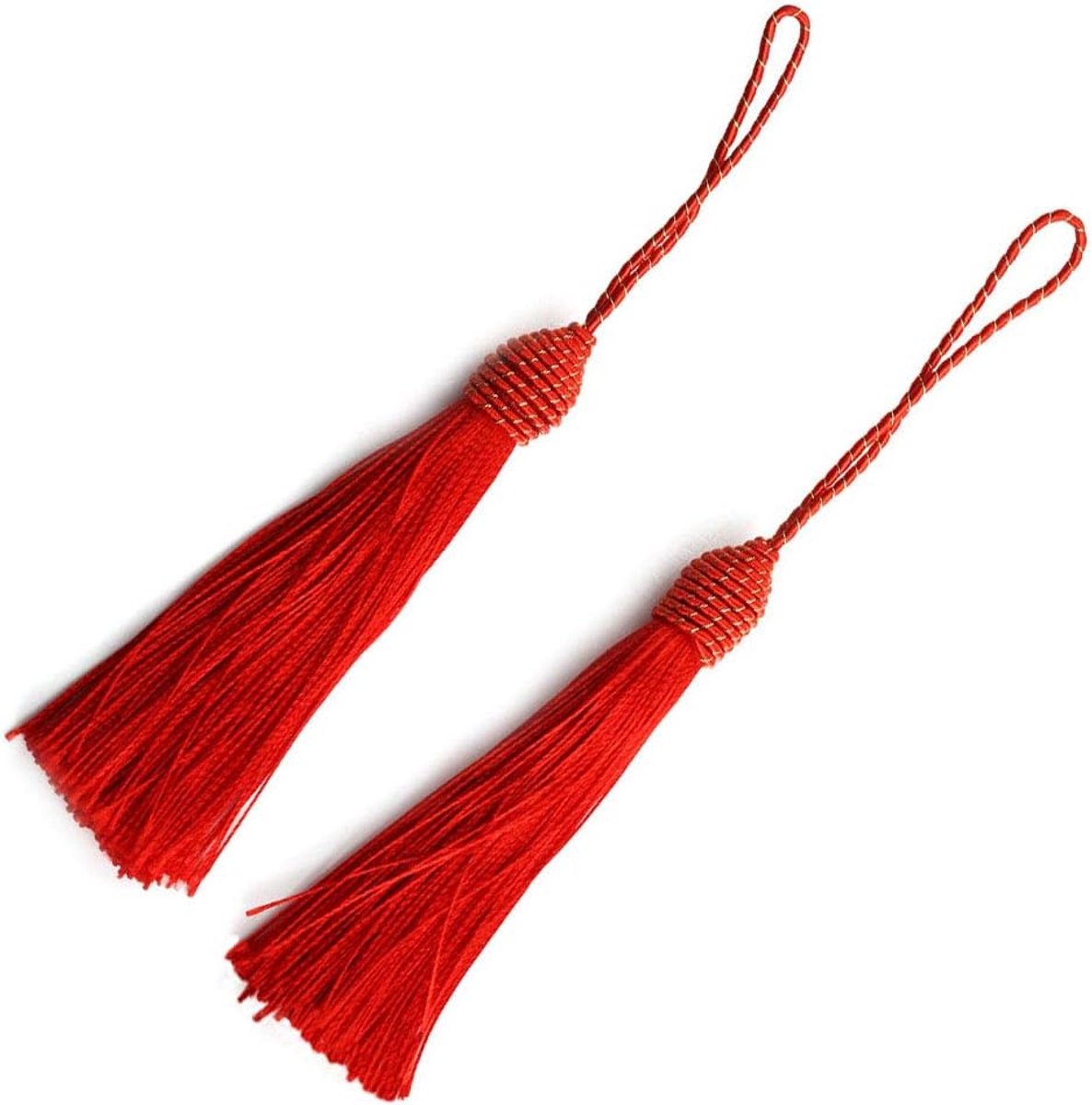 20 stuks 15 cm bladwijzers Silky Floss kwasten met 2 inch koordgesp en kleine Chinese strik voor het maken van sieraden, souvenirs, bladwijzers, knutselen, knutselaccessoires (rood)
