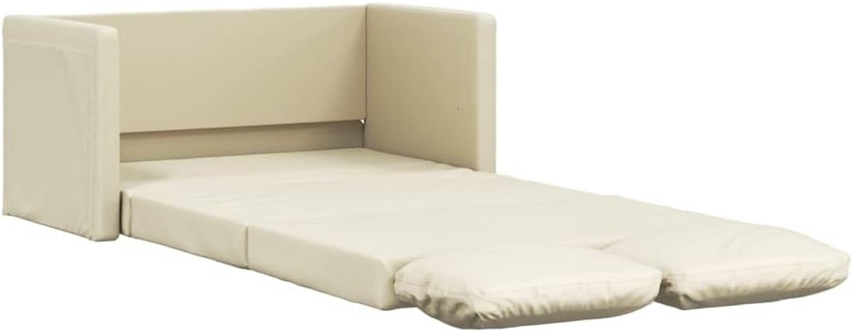 Vloerbank met slaapfunctie, crème, 112 x 174 x 55 cm, kunstleer, voor woonkamer, slaapkamer, logeerkamer