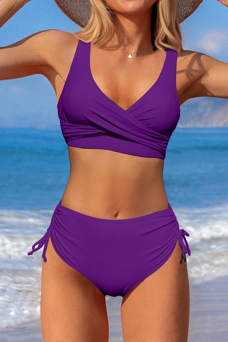 Badpakken voor dames met hoge taille, gekruist trekkoord, bikini-set met veters, twee badpakken