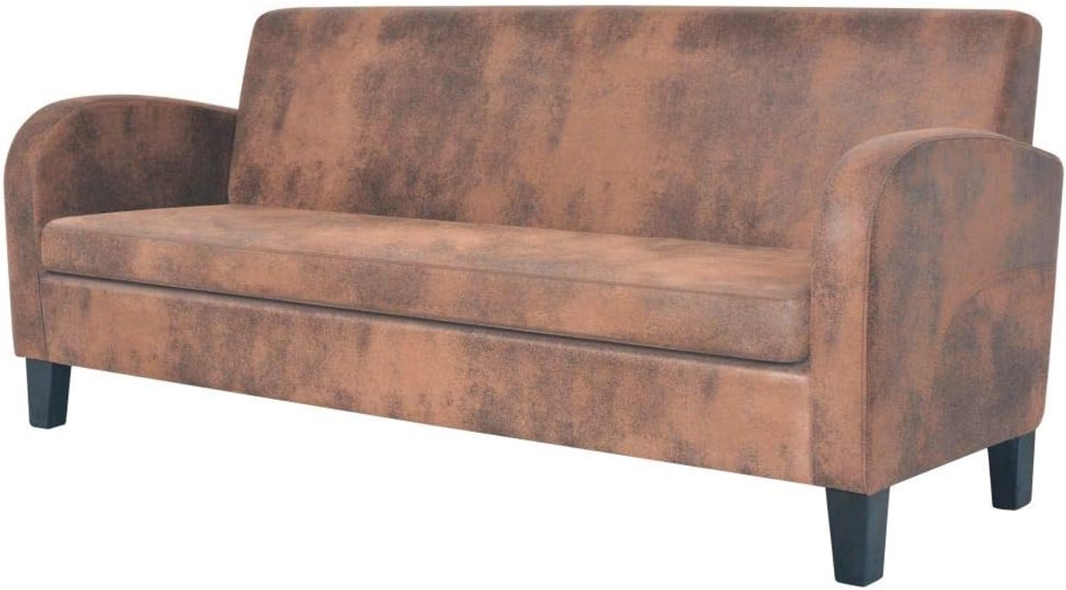 3-zitsbank met houten frame + bekleding van kunstsuède met vulling 183 x 70 x 76 cm bruin