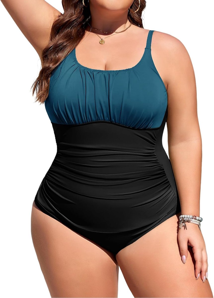Badpak voor dames, 1 stuk, grote maat, platte buik, eendelig, zwemkleding, push-up, badpak, sexy, spaghetti, verstelbaar, voor strand, zwemmen, L-4XL
