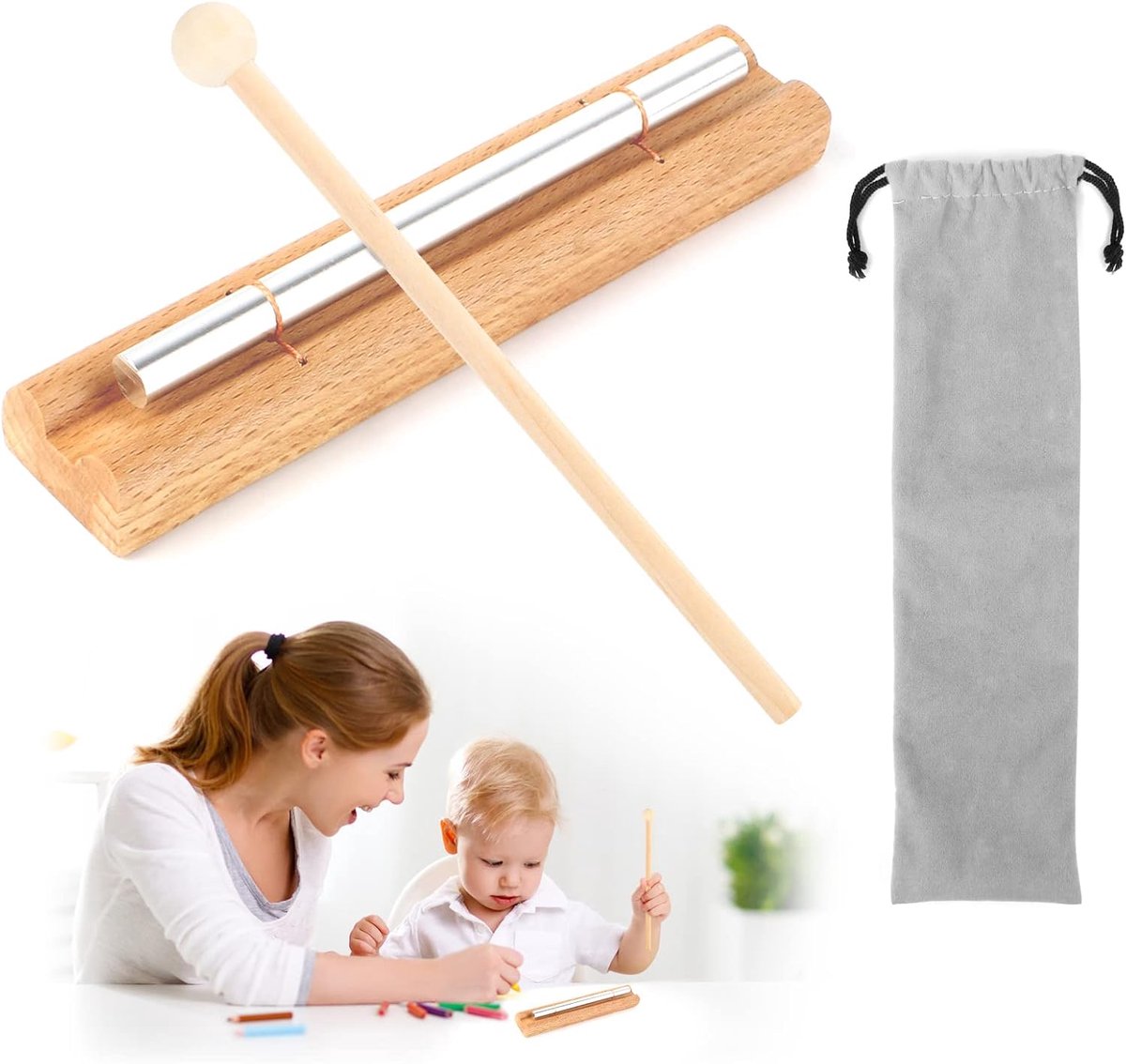 Klokkenspel Meditatie Solo Chime Percussie Chime Trio Chime Percussie-instrument Vloer Houten Percussiestaaf voor Gebed Yoga Genezing met Opbergtas