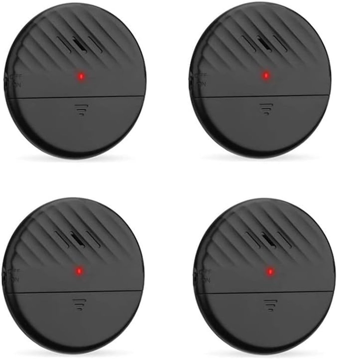Trillingssensor Alarm Zwart 4 Packs 125dB Luid Slim Glas Break Inbreker Detector met Verstelbare Gevoeligheid LED Indicator Licht voor Thuiskantoor Beveiliging